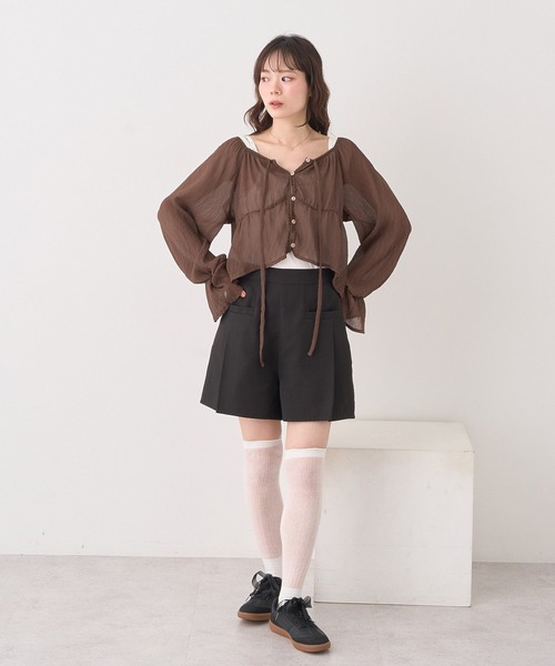 earth music&ecology ブラウス シャツ ナローリボンくしゅくしゅ