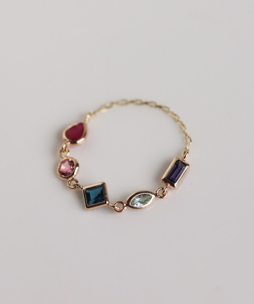 cui-cui（キュイキュイ） 指輪 リング マルチカラー ストーン チェーン