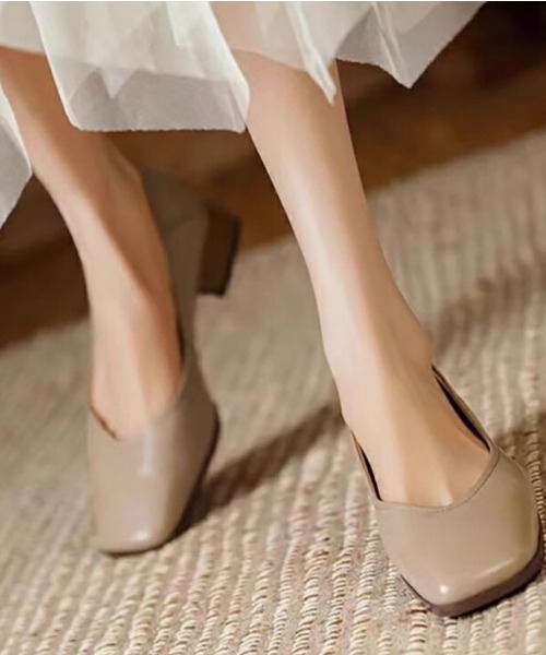 パンプス スクエアトゥチャンキーローヒールパンプス : ZOZOTOWN Yahoo
