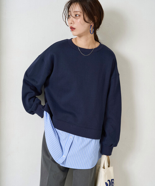 トレーナー スウェット 限定展開　裏起毛 スウェット × シャツ レイヤード風 トップス レディース | FREAK'S STORE | 05