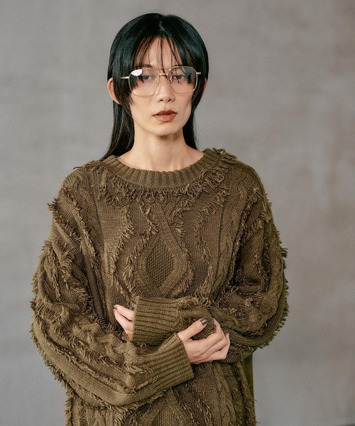 LEPSIM（レプシィム） ニット セーター 5ゲージケーブルフリンジプル