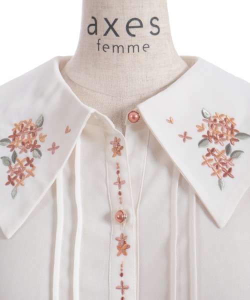 アクシーズファム 半袖ブラウス Y2K フェアリーグランジ 花柄刺繍 axes femme（アクシーズ ファム） ブラウス シャツ 桜刺繍スタンド