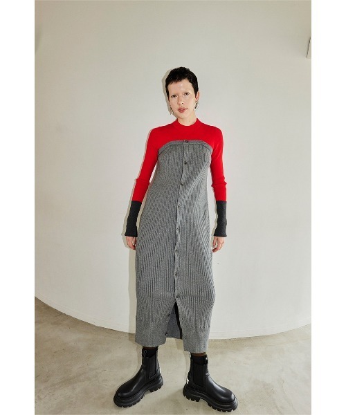 OMMO（オーエムエムオー） ワンピース BUSTIER DOCKING KNIT OP