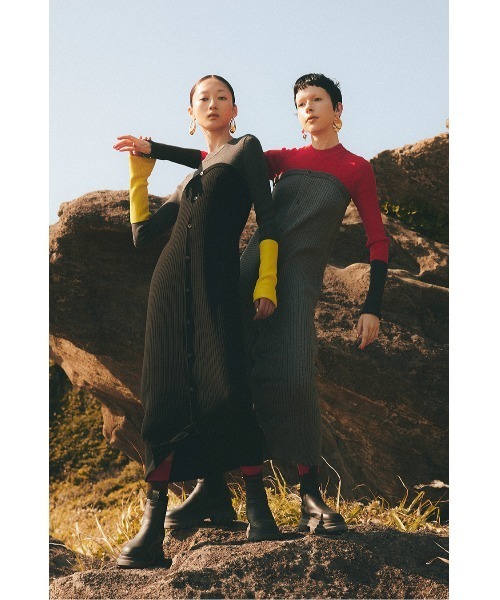 【ＯＭＭＯ】スウィッチングワンピース OMMO（オーエムエムオー） ワンピース BUSTIER DOCKING KNIT OP