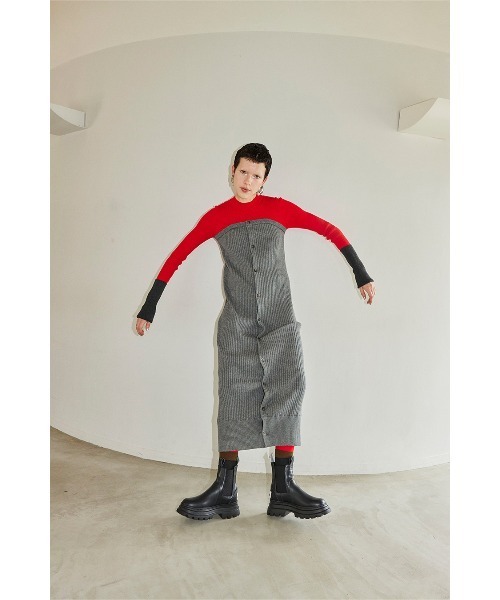 定価36,300円新品未使用 OMMOノースリーブ ドッキングワンピース 38 OMMO（オーエムエムオー） ワンピース BUSTIER DOCKING KNIT OP