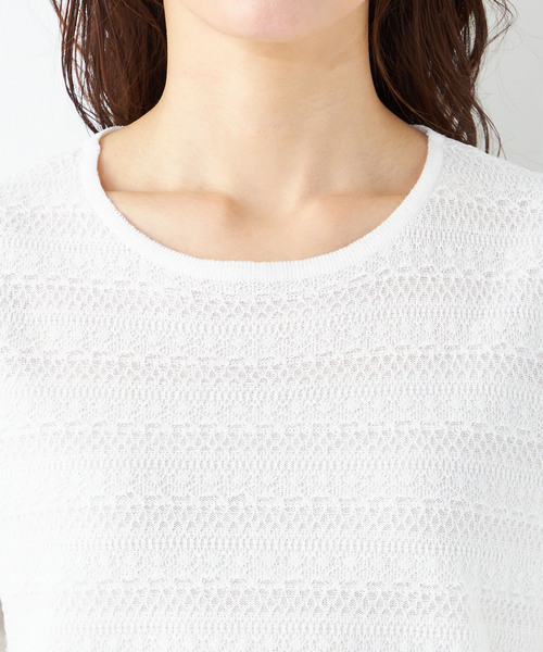 「A/C DESIGN BY ALPHA CUBIC」 半袖ニット L オフホワイト レディース_画像4