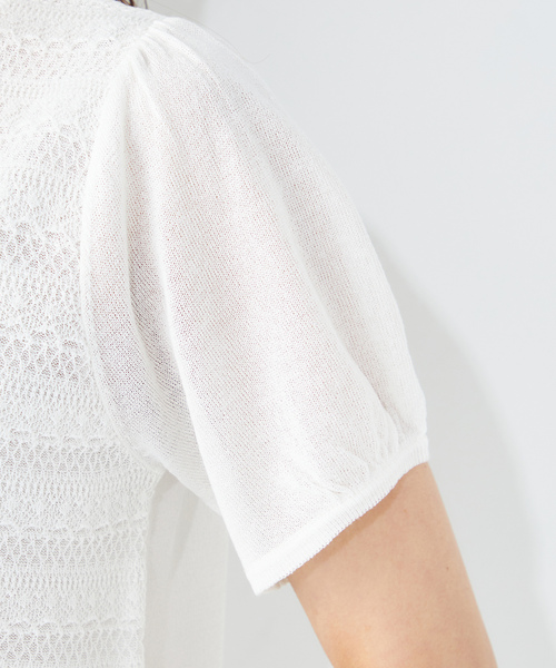 「A/C DESIGN BY ALPHA CUBIC」 半袖ニット L オフホワイト レディース_画像5