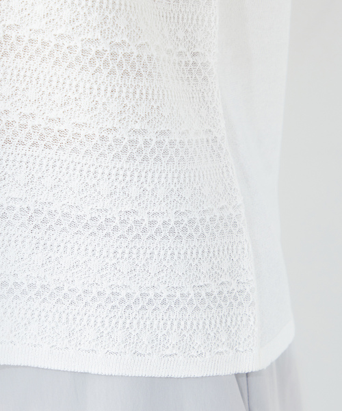 「A/C DESIGN BY ALPHA CUBIC」 半袖ニット L オフホワイト レディース_画像6