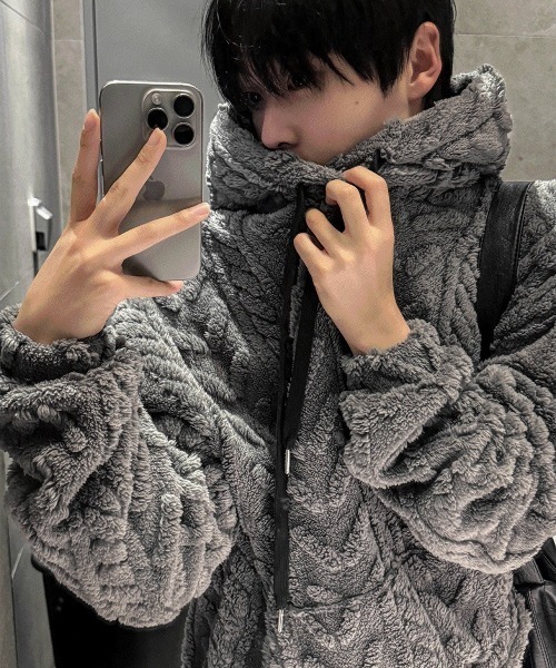 COSYHARU（コシハル） パーカー ケーブルフリースフード メンズ