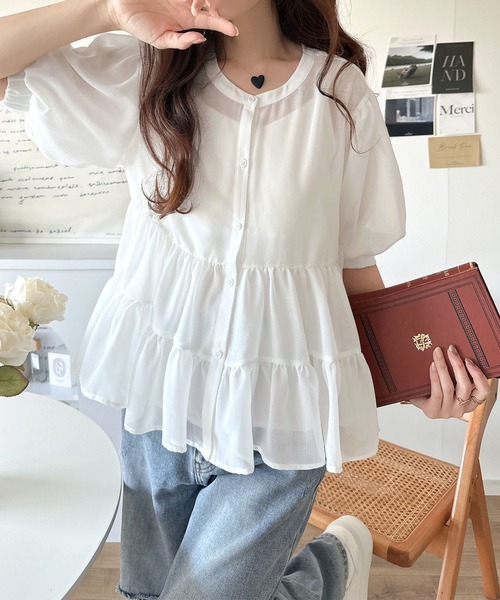 「classicalelf」 半袖ブラウス SMALL チャコール レディース_画像2