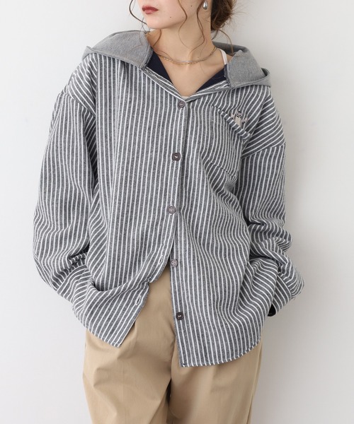 DOCUS フード付き　シャツ　グレー Quelle Chance（ケルシャンス） ブラウス シャツ 裏フリース素材