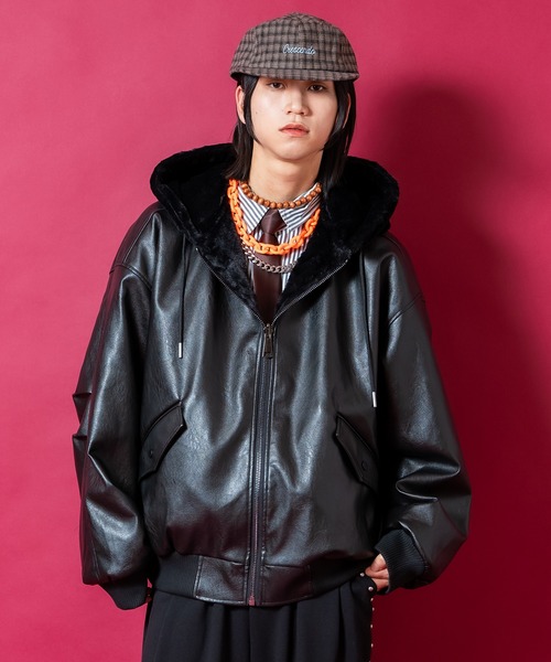 ブルゾン アウター a.p.o.v. リバーシブル総ショートファー×合成皮革