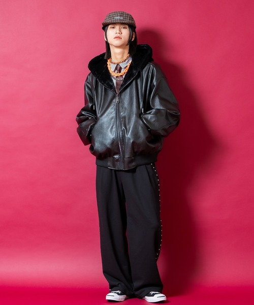 ブルゾン アウター a.p.o.v. リバーシブル総ショートファー×合成皮革 