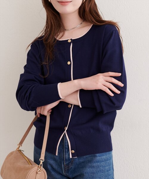 natural couture カーディガン 配色金ボタンニットカーディガン