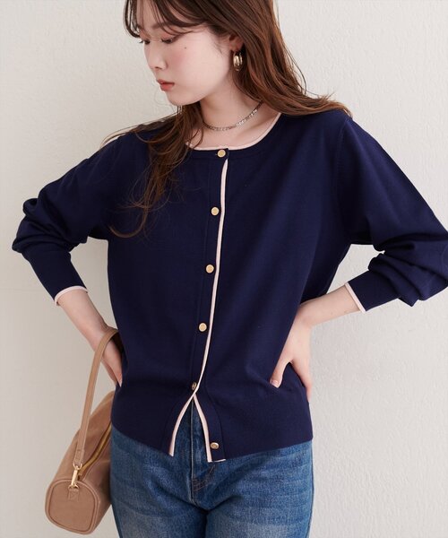 natural couture カーディガン 配色金ボタンニットカーディガン
