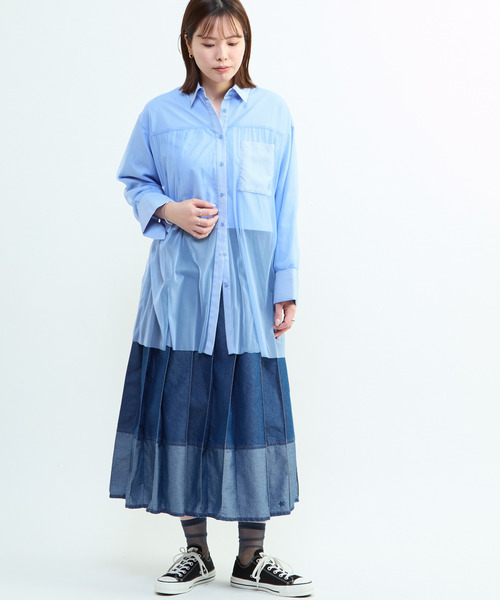 CONVERSE TOKYO ブラウス シャツ TULLE LAYERED STRIPE SHIRT