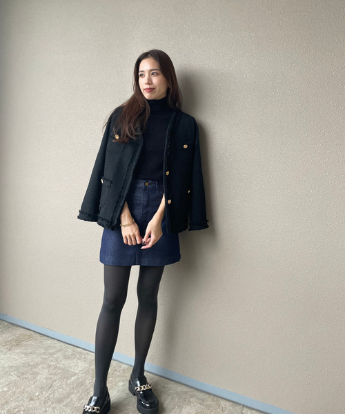 「ISOOK」 ツイードジャケット FREE ブラック レディース_画像3