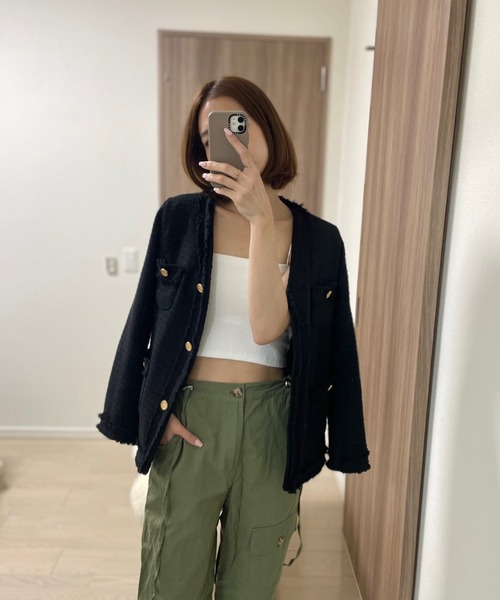 「ISOOK」 ツイードジャケット FREE ブラック レディース_画像5