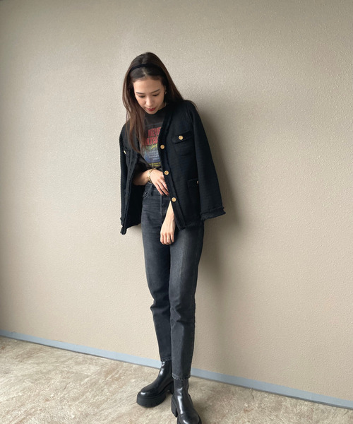 「ISOOK」 ツイードジャケット FREE ブラック レディース_画像7