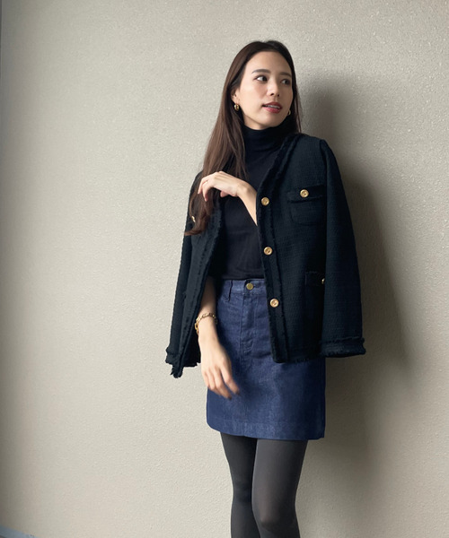 「ISOOK」 ツイードジャケット FREE ブラック レディース_画像8