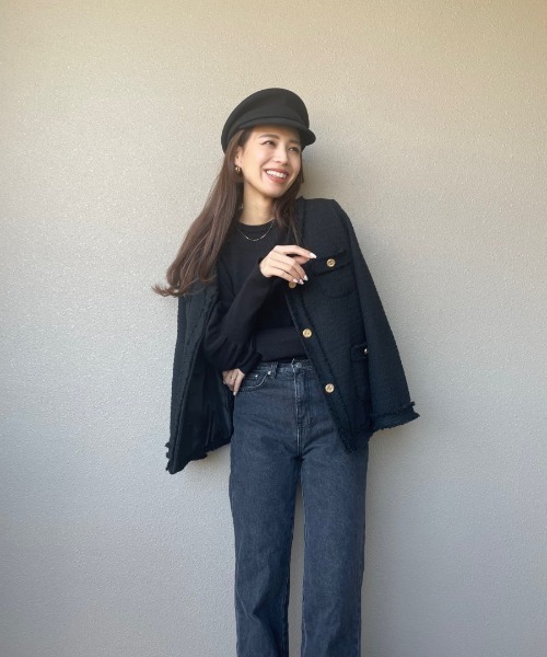 「ISOOK」 ツイードジャケット FREE ブラック レディース_画像9