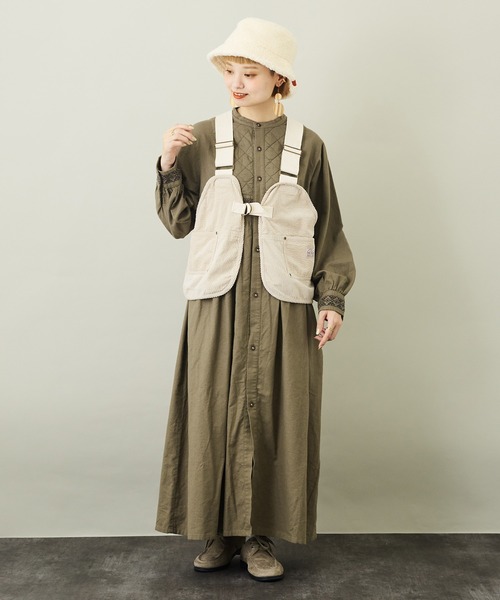 「CUBE SUGAR」 長袖ワンピース M カーキ レディース_画像3