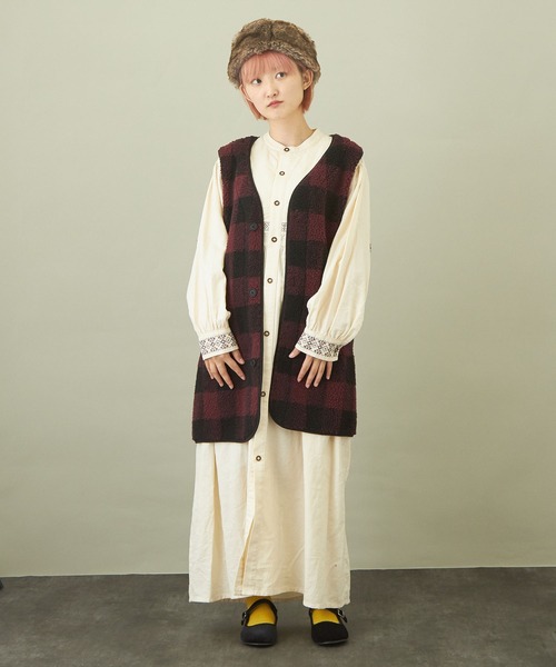 「CUBE SUGAR」 長袖ワンピース M カーキ レディース_画像4