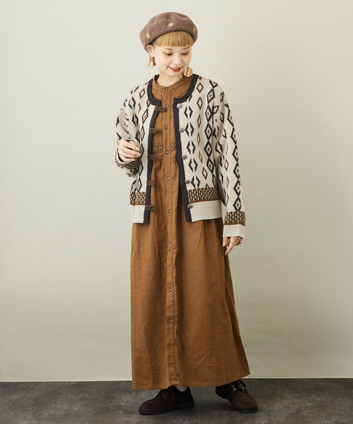 「CUBE SUGAR」 長袖ワンピース M カーキ レディース_画像6