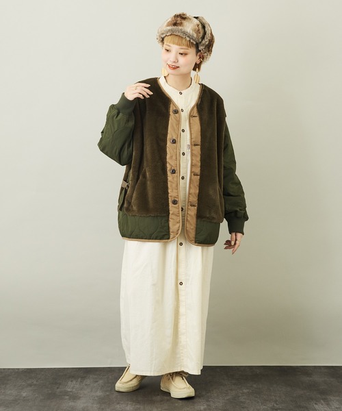 「CUBE SUGAR」 長袖ワンピース M カーキ レディース_画像7