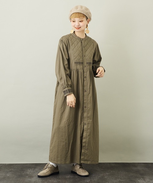 「CUBE SUGAR」 長袖ワンピース M カーキ レディース_画像9