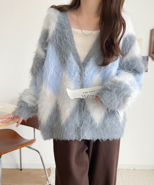 「classicalelf」 ニットカーディガン LARGE ブルー レディース_画像7