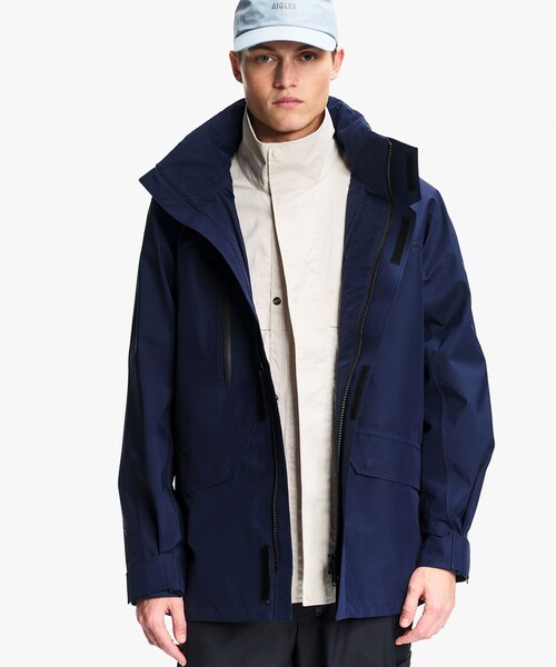 マウンテンパーカー ウインドブレーカー GORE-TEX ゴアテックス 防風 防水 透湿 ミドル丈マルチポケットジャケット メンズの画像