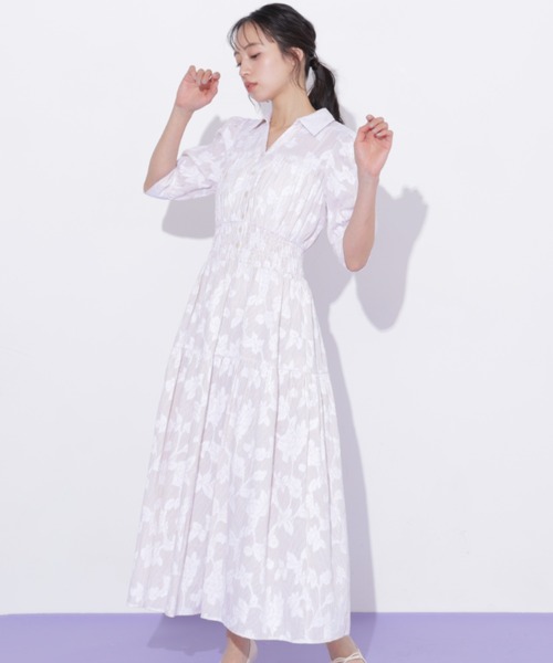 ワンピース ストライプジャガードシャツワンピースの画像
