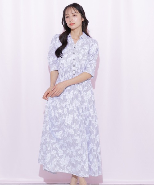 ワンピース ストライプジャガードシャツワンピースの画像