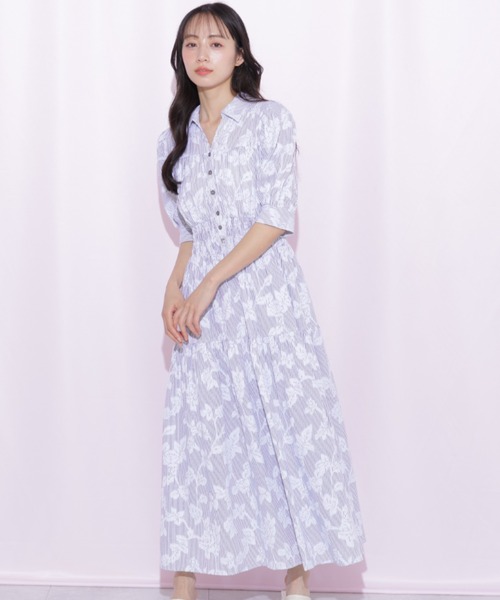 ワンピース ストライプジャガードシャツワンピースの画像