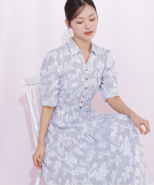 ワンピース ストライプジャガードシャツワンピースの画像