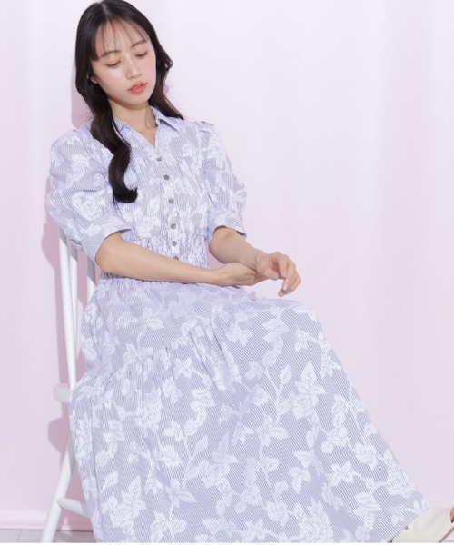 ワンピース ストライプジャガードシャツワンピースの画像