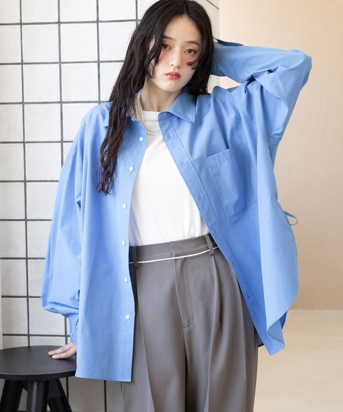 シャツ/ブラウス(長袖/七分) soduk ribbon everywhere shirt / blue soduk ribbon everywhere shirt / blue 【公式通販】