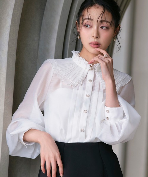 プリーツ加工 総柄シャツ ブラウス 長袖 RUIRUE BOUTIQUE（ルイルエブティック） ブラウス シャツ プリーツ