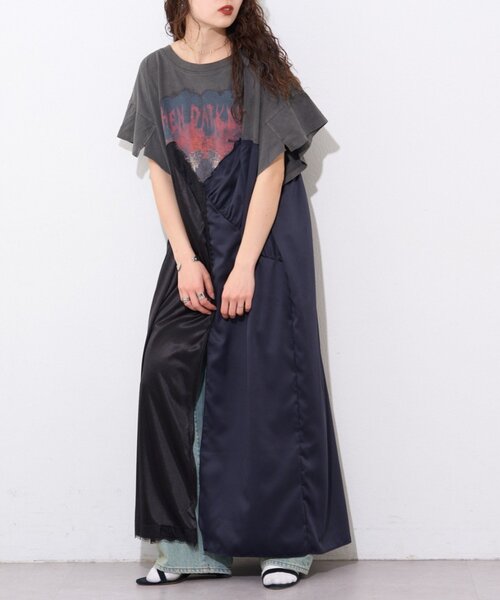 エシンタ　リメイクサテンteeワンピ etsinta（エシンタ） ワンピース 半袖 「etsinta」リメイクサテンtee