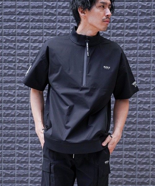 renoma PARIS ハーフジップ 半袖シャツ ブラック tシャツ (RM)「LUXE/R GOLF」ストレッチ クロス ハーフジップ プル