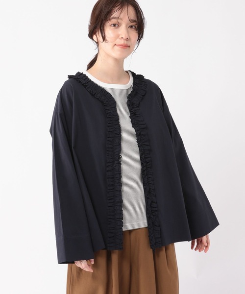 ブラウス シャツ コットンフリルワイドスリーブブラウス レディースの画像