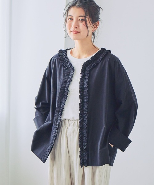 ブラウス シャツ コットンフリルワイドスリーブブラウス レディースの画像