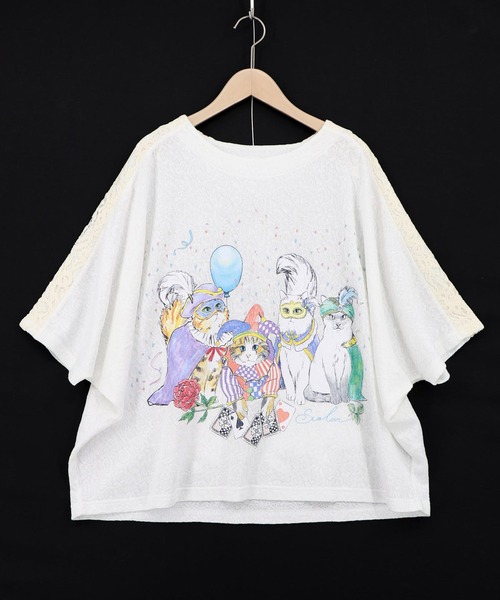 近年モデル✨UNDERCOVER 犬柄 プリントTシャツ ドルマンスリーブ ScoLar（スカラー） tシャツ 仮面舞踏会のネコ柄 ドルマンスリーブT
