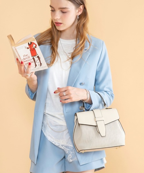 ハンドバッグ ベルトフラップ 2WAY ショルダーハンドバッグ キャンバスミックス