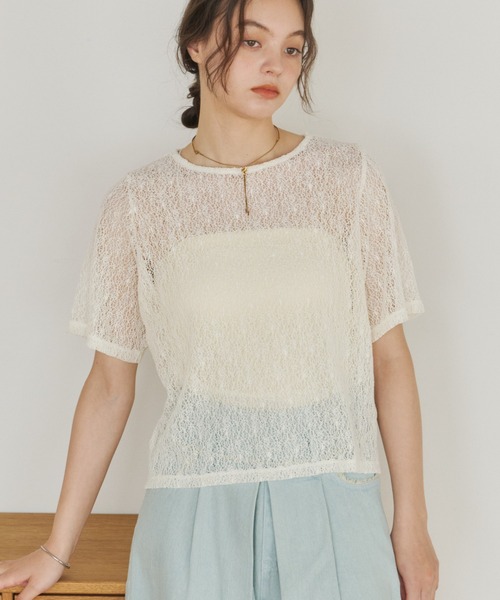 OLUN tシャツ 半袖 nuance sheer half sleeve tops/ハーフスリーブ