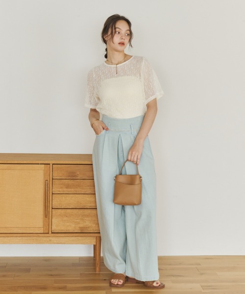 OLUN tシャツ 半袖 nuance sheer half sleeve tops/ハーフスリーブ
