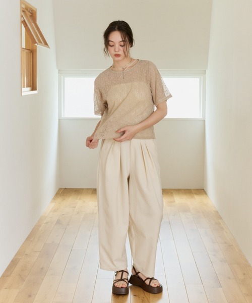 OLUN tシャツ 半袖 nuance sheer half sleeve tops/ハーフスリーブ