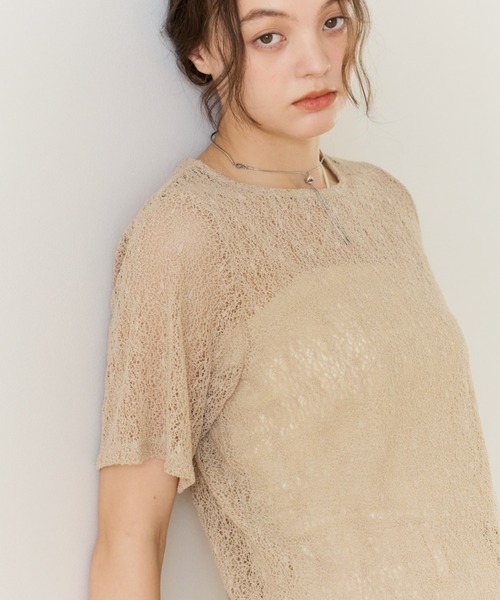 OLUN tシャツ 半袖 nuance sheer half sleeve tops/ハーフスリーブ