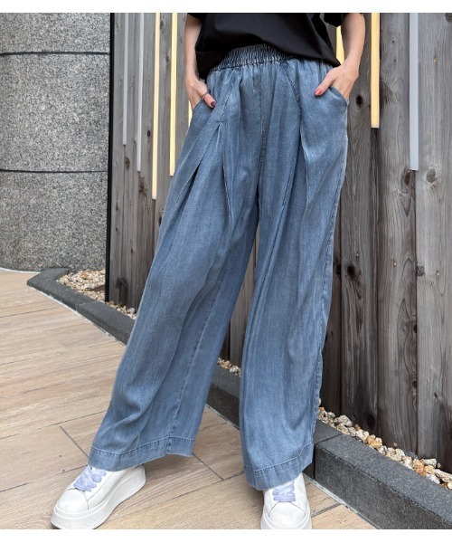 ワイドパンツ ジーンズ デニム デニムパンツ 「LUGIVA/ルギバ」テンセルソフトデニムワイドパンツ レディース